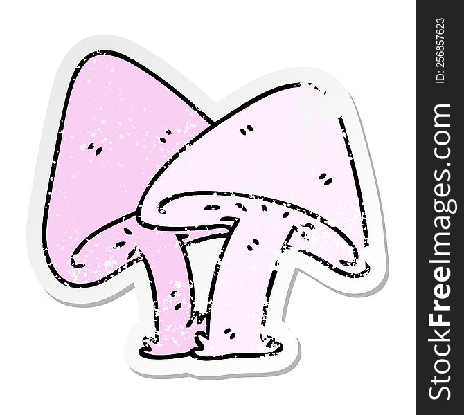 Distressed Sticker Of A Quirky Hand Drawn Cartoon Mushrooms