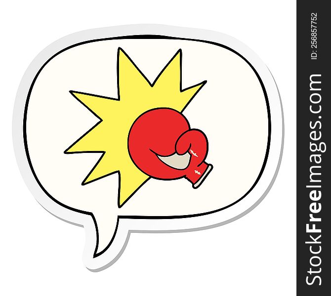 Boxing Glove Cartoon And Speech Bubble Sticker