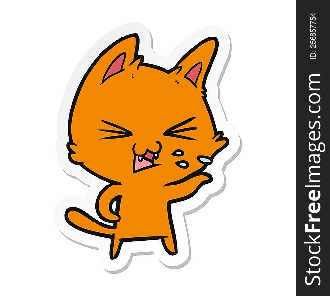 Sticker Of A Cartoon Cat Hissing