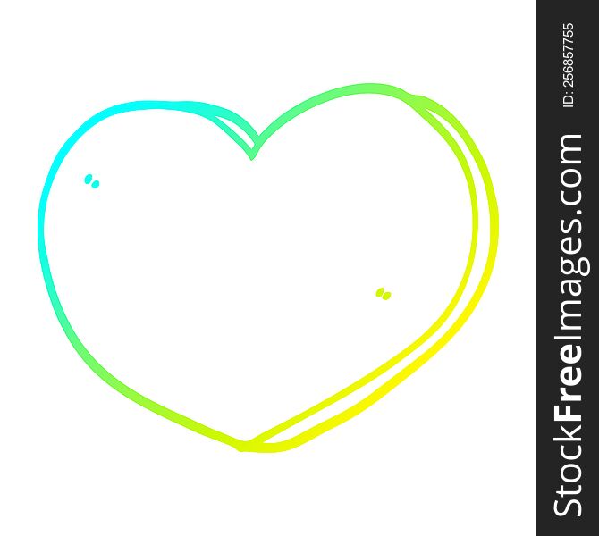 cold gradient line drawing of a cartoon love heart