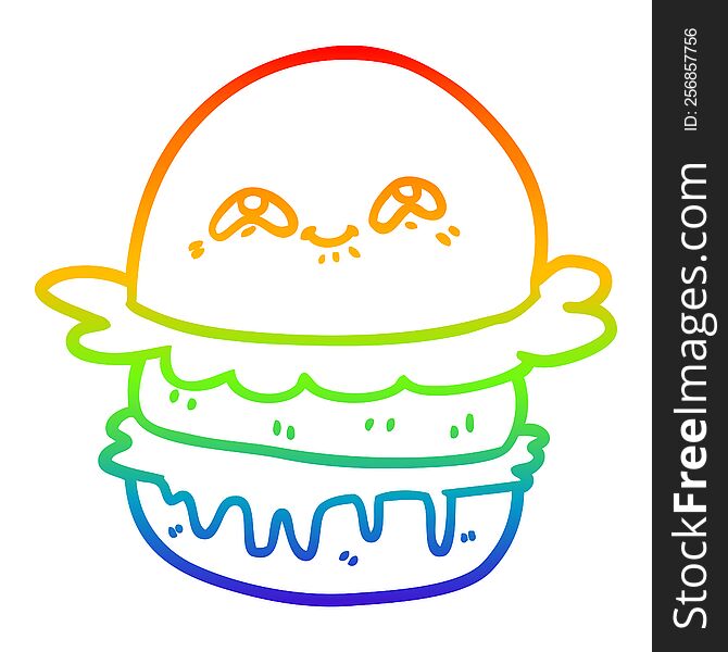 rainbow gradient line drawing of a cartoon fast food burger