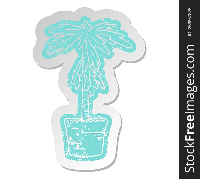 distressed old cartoon sticker of a house plant. distressed old cartoon sticker of a house plant