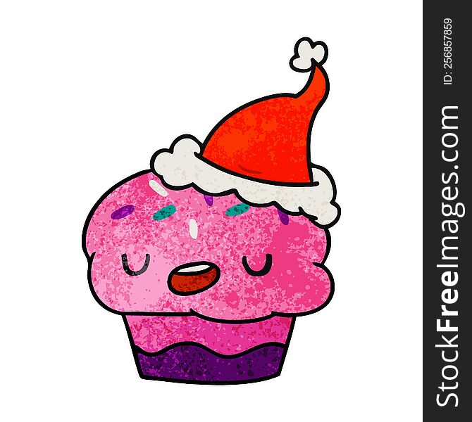Christmas Textured Cartoon Of Kawaii Cupcake