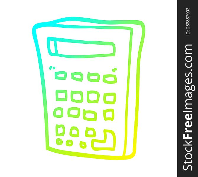 cold gradient line drawing of a cartoon electronic calculator