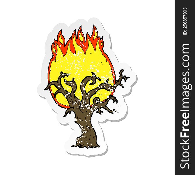 retro distressed sticker of a cartoon winter tree on fire