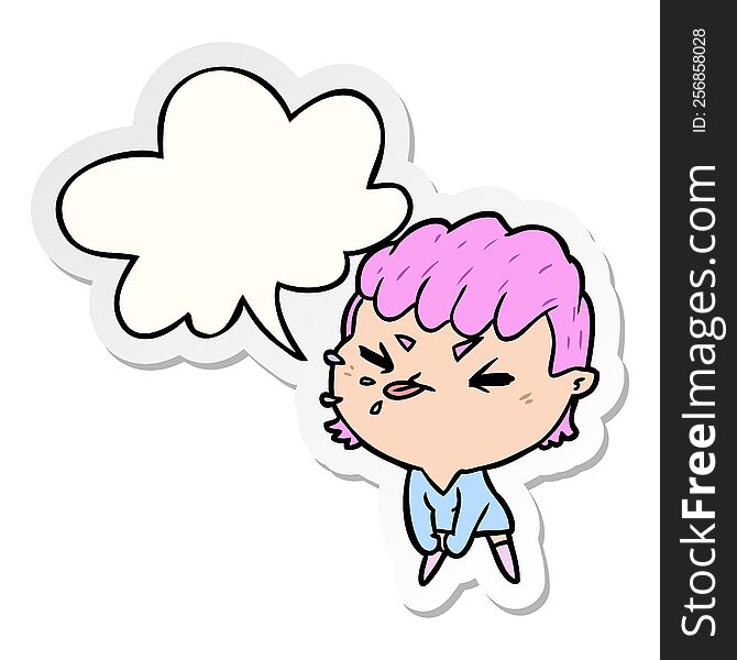 cute cartoon rude girl with speech bubble sticker