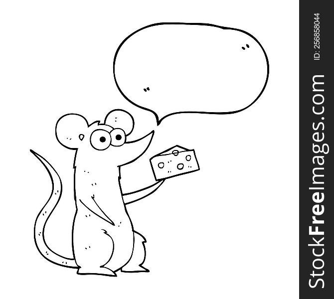 freehand drawn speech bubble cartoon mouse with cheese