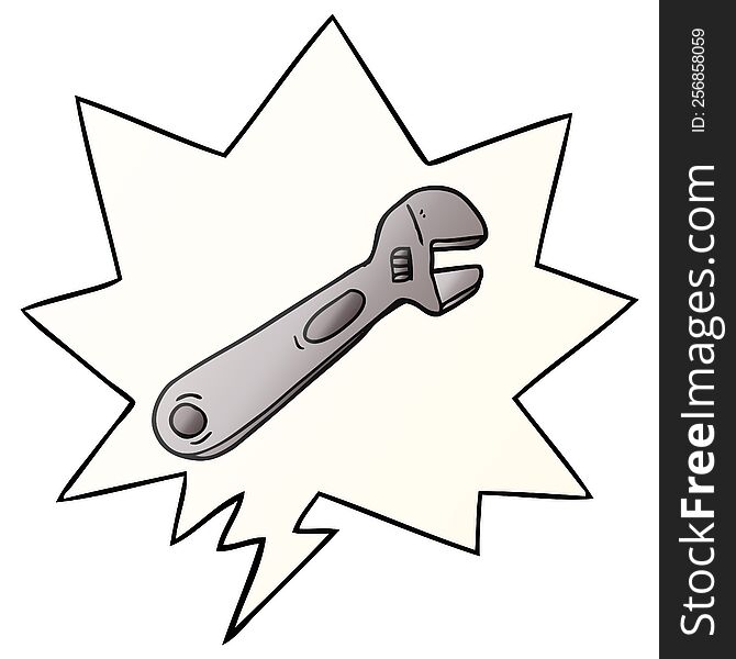cartoon spanner with speech bubble in smooth gradient style