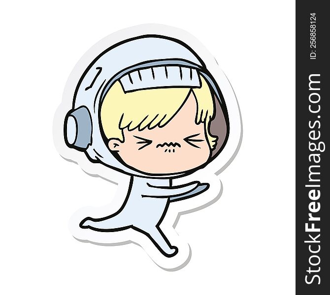 Sticker Of A Angry Cartoon Space Girl