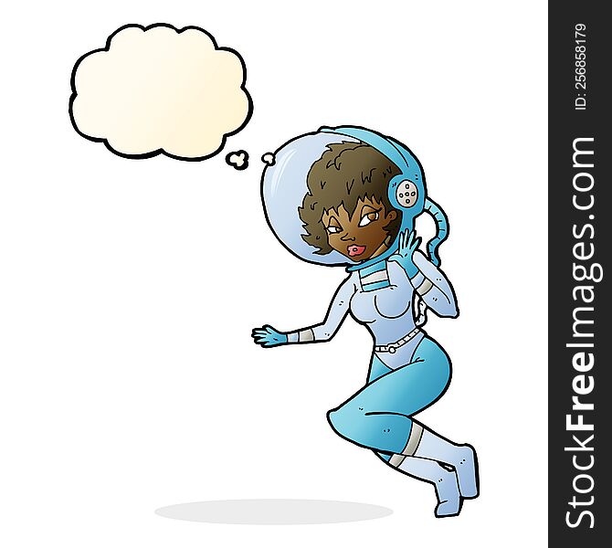 Cartoon Space Woman With Thought Bubble