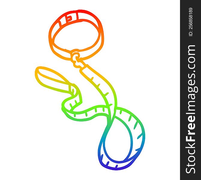 rainbow gradient line drawing of a cartoon dog collar and leash