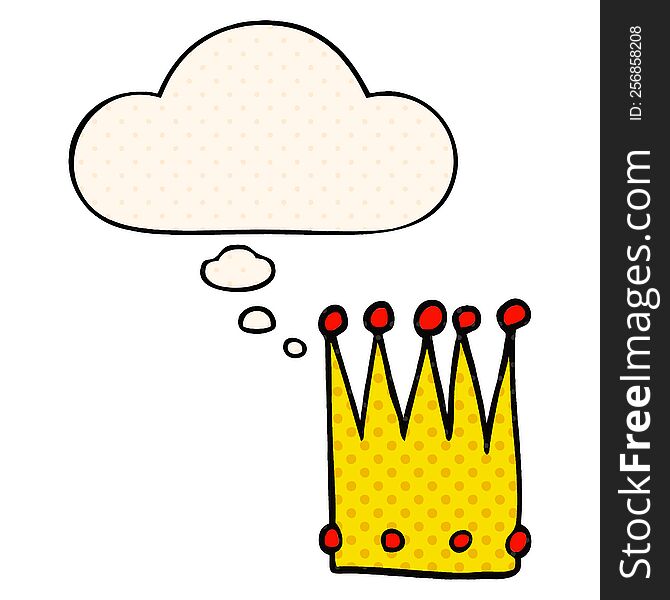 Cartoon Simple Crown And Thought Bubble In Comic Book Style