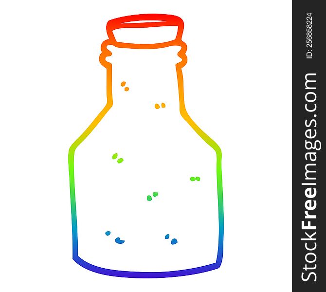 rainbow gradient line drawing of a cartoon old ceramic bottle with cork