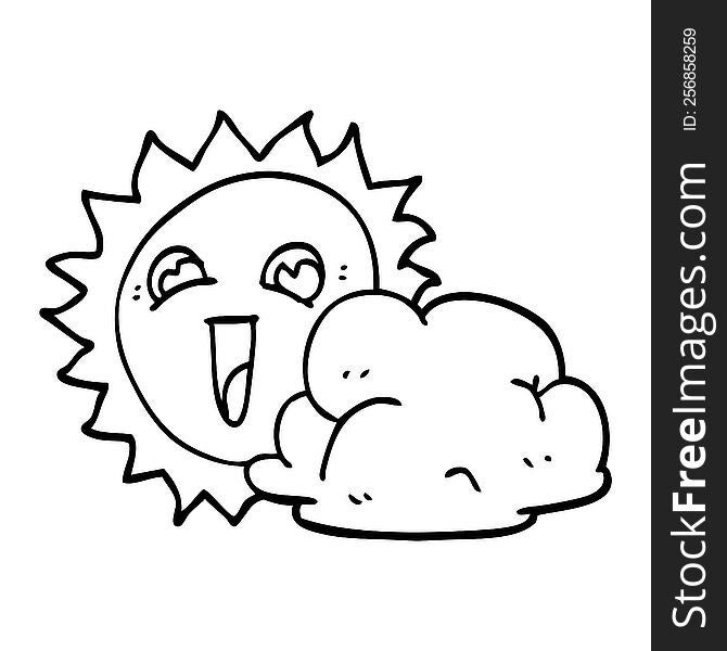 Line Drawing Cartoon Sun And Cloud