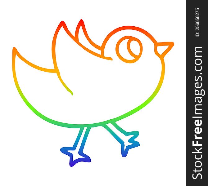 rainbow gradient line drawing of a cartoon bird flapping wings