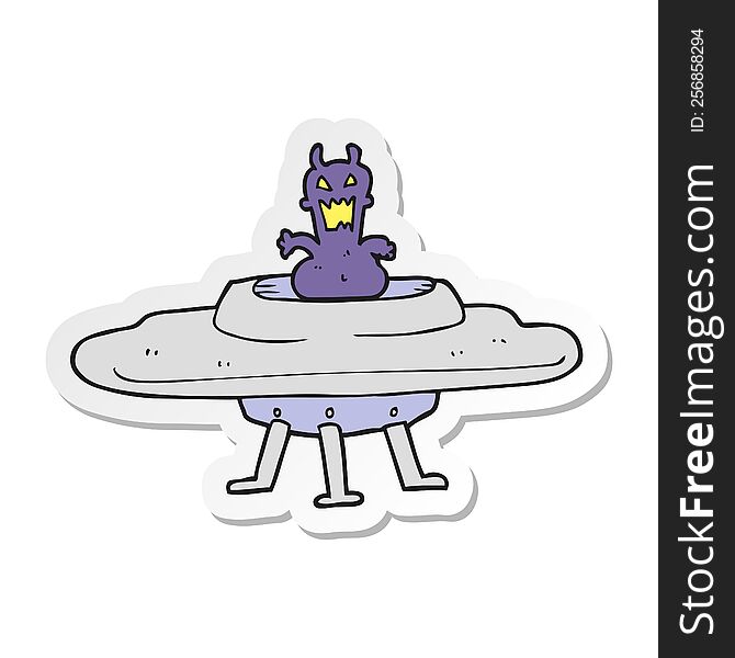 sticker of a cartoon alien in flying saucer