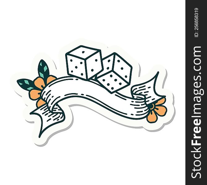 tattoo style sticker with banner of lucky dice