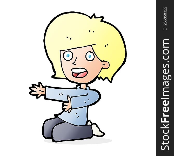 Cartoon Shocked Woman On Knees