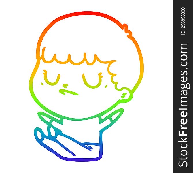 rainbow gradient line drawing of a cartoon grumpy boy