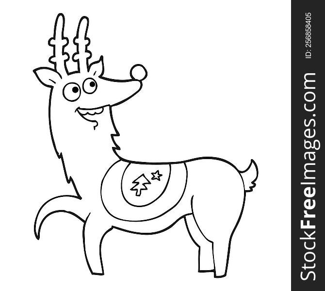 black and white cartoon christmas reindeer