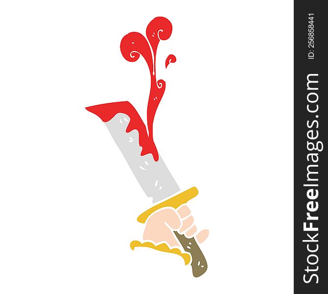 flat color illustration of hand with bloody dagger. flat color illustration of hand with bloody dagger