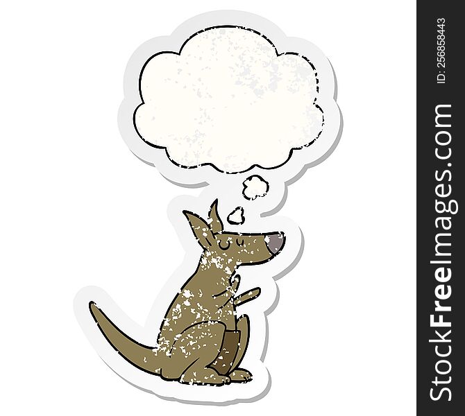 cartoon kangaroo with thought bubble as a distressed worn sticker