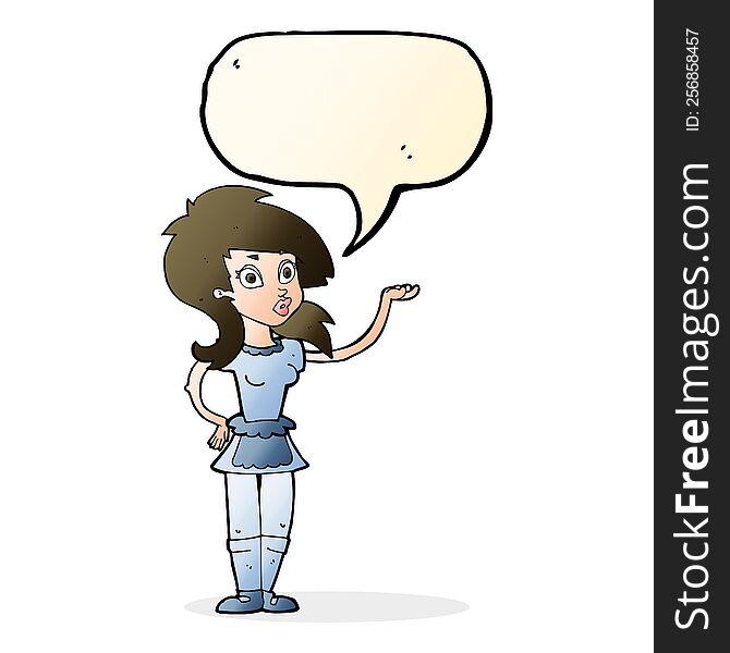 cartoon pretty waitress with speech bubble