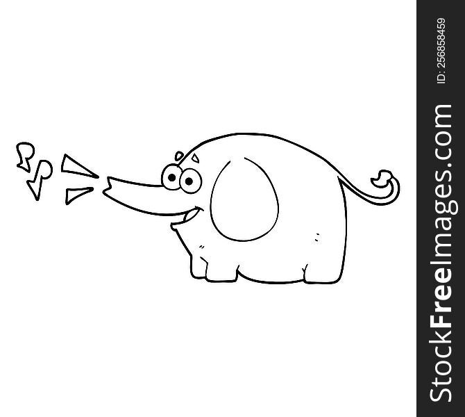 freehand drawn black and white cartoon trumpeting elephant