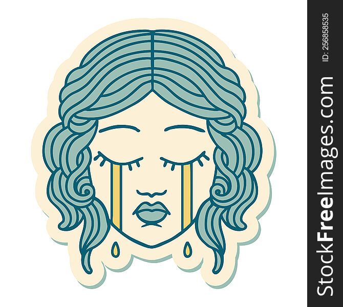sticker of tattoo in traditional style of female face crying. sticker of tattoo in traditional style of female face crying