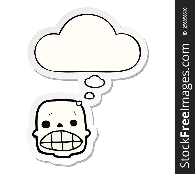 Cartoon Skull And Thought Bubble As A Printed Sticker