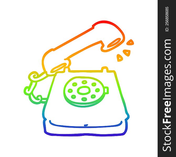 rainbow gradient line drawing of a cartoon old telephone