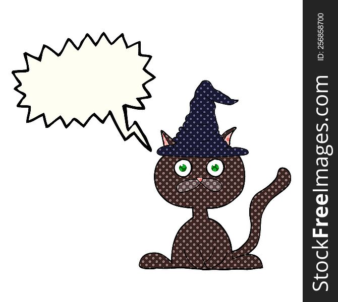 freehand drawn comic book speech bubble cartoon halloween cat