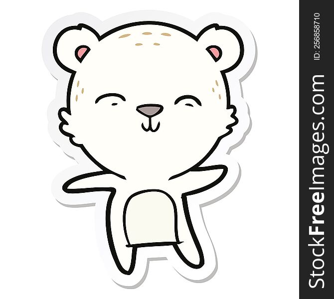 sticker of a happy cartoon polar bear dancing