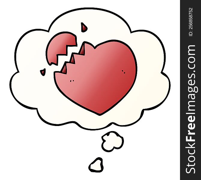 cartoon broken heart with thought bubble in smooth gradient style