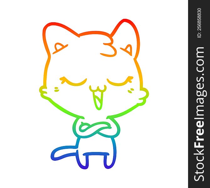 Rainbow Gradient Line Drawing Happy Cartoon Cat