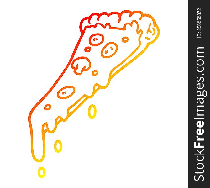 Warm Gradient Line Drawing Cartoon Pizza Slice