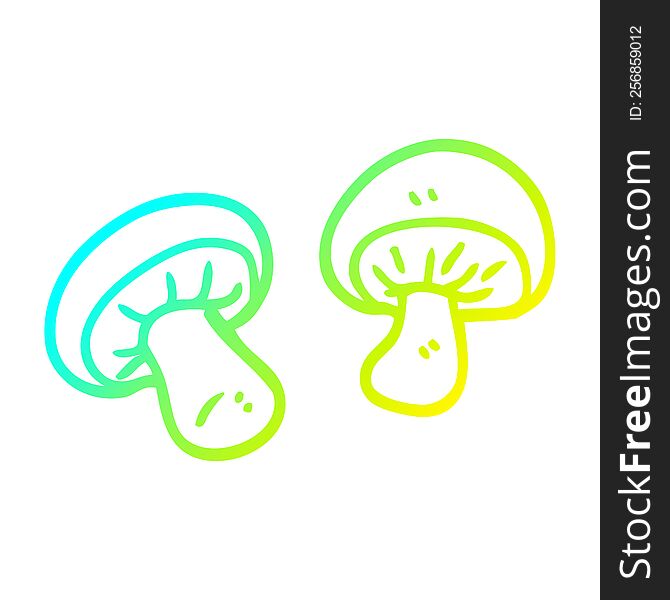 cold gradient line drawing of a cartoon mushrooms