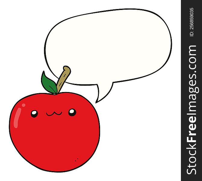 cartoon cute apple with speech bubble. cartoon cute apple with speech bubble