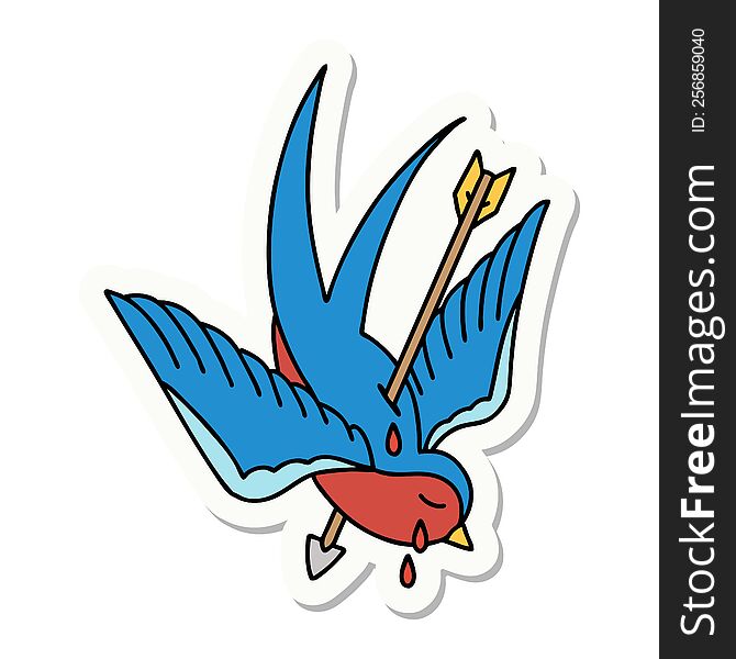 sticker of tattoo in traditional style of a swallow crying. sticker of tattoo in traditional style of a swallow crying