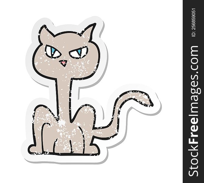 Retro Distressed Sticker Of A Cartoon Angry Cat