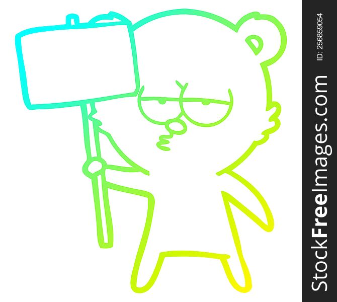 Cold Gradient Line Drawing Bored Polar Bear Cartoon With Sign