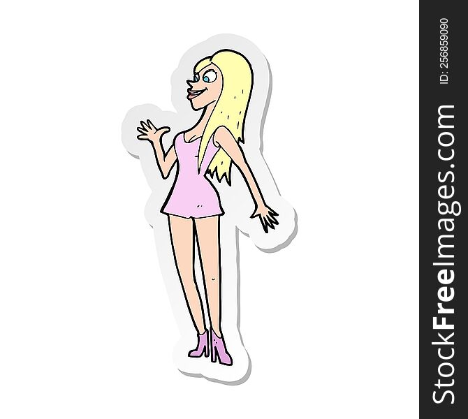 Sticker Of A Cartoon Woman In Pink Dress