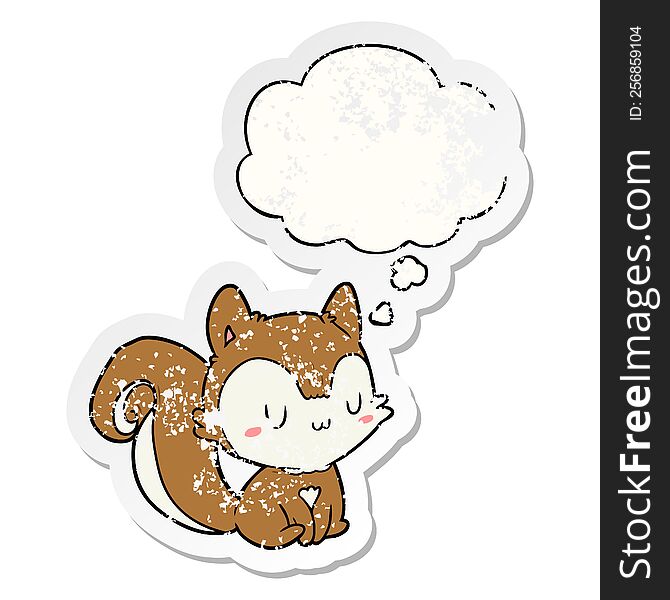 cartoon squirrel with thought bubble as a distressed worn sticker