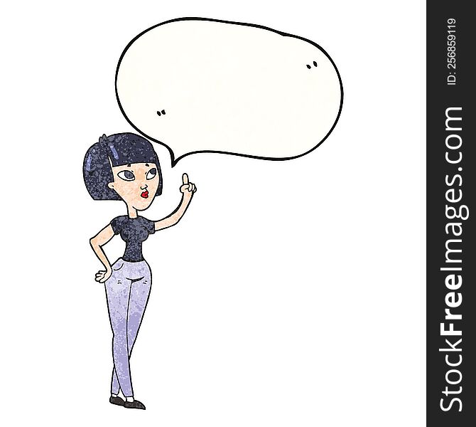 freehand speech bubble textured cartoon woman asking question