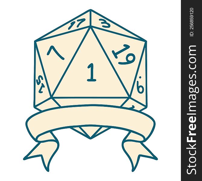 Natural One D20 Dice Roll Illustration