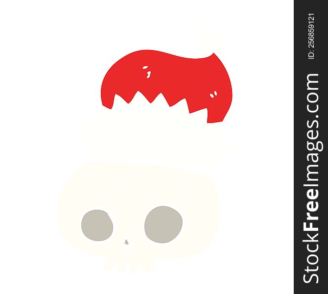 flat color illustration of skull wearing christmas hat. flat color illustration of skull wearing christmas hat