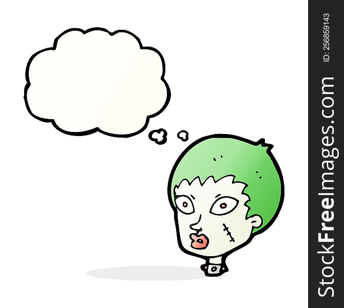 cartoon female zombie head with thought bubble