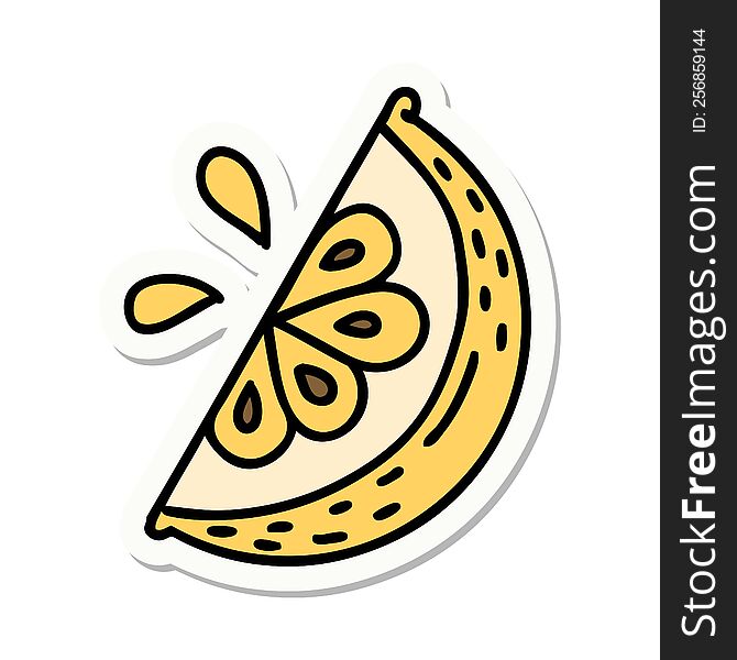 sticker of tattoo in traditional style of a slice of lemon. sticker of tattoo in traditional style of a slice of lemon