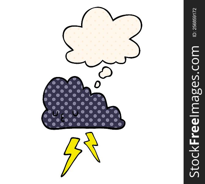 cartoon storm cloud and thought bubble in comic book style