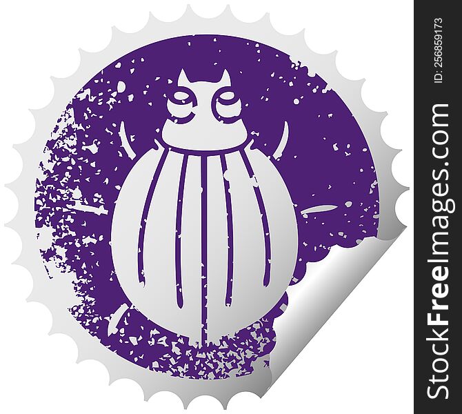 Quirky Distressed Circular Peeling Sticker Symbol Beetle